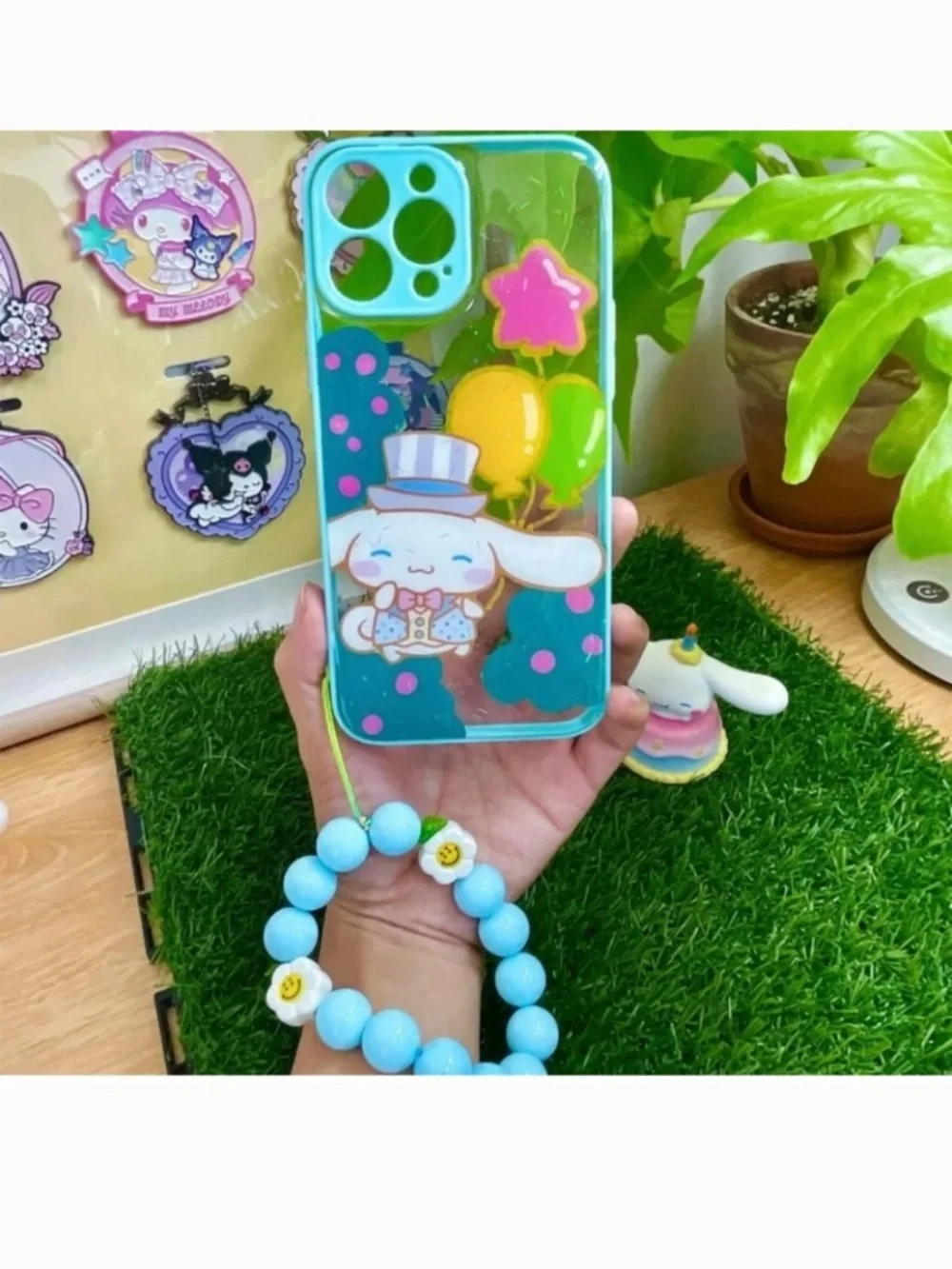 iPhone 13promax cartoon case,Handmade case with free gift beads chain